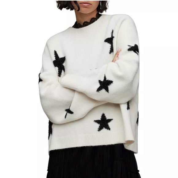 All Saints Black Star White Sweater Wool Blend Small - Picture 1 of 13